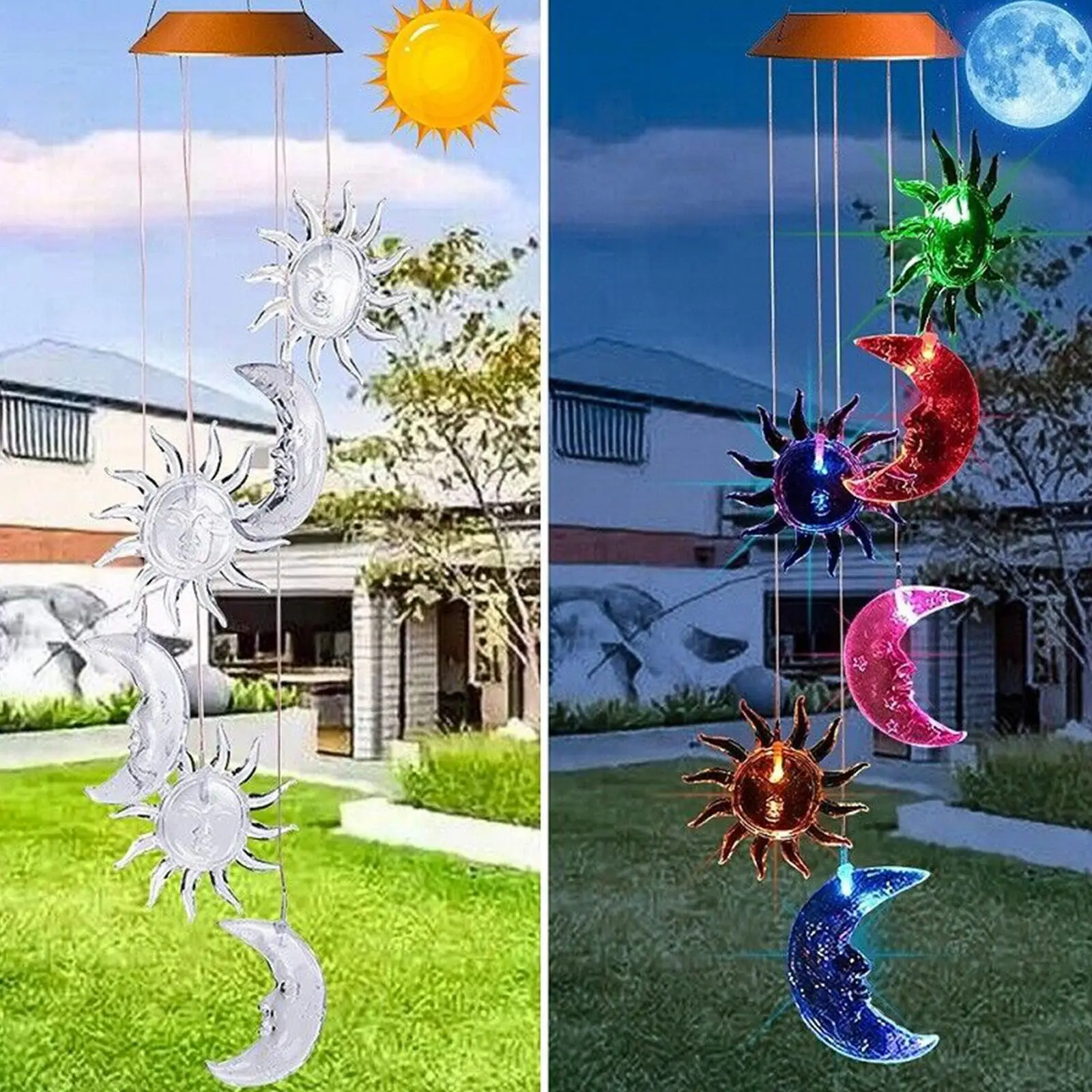 Solar Lamp Wind Chime Color Changing Light Solar Mobile Star And Moon Shape Design LED Light for Courtyard Garden Park
Solar Lamp Wind Chime Color Changing Light Solar Mobile Star And Moon Shape Design LED Light for Courtyard Garden Park