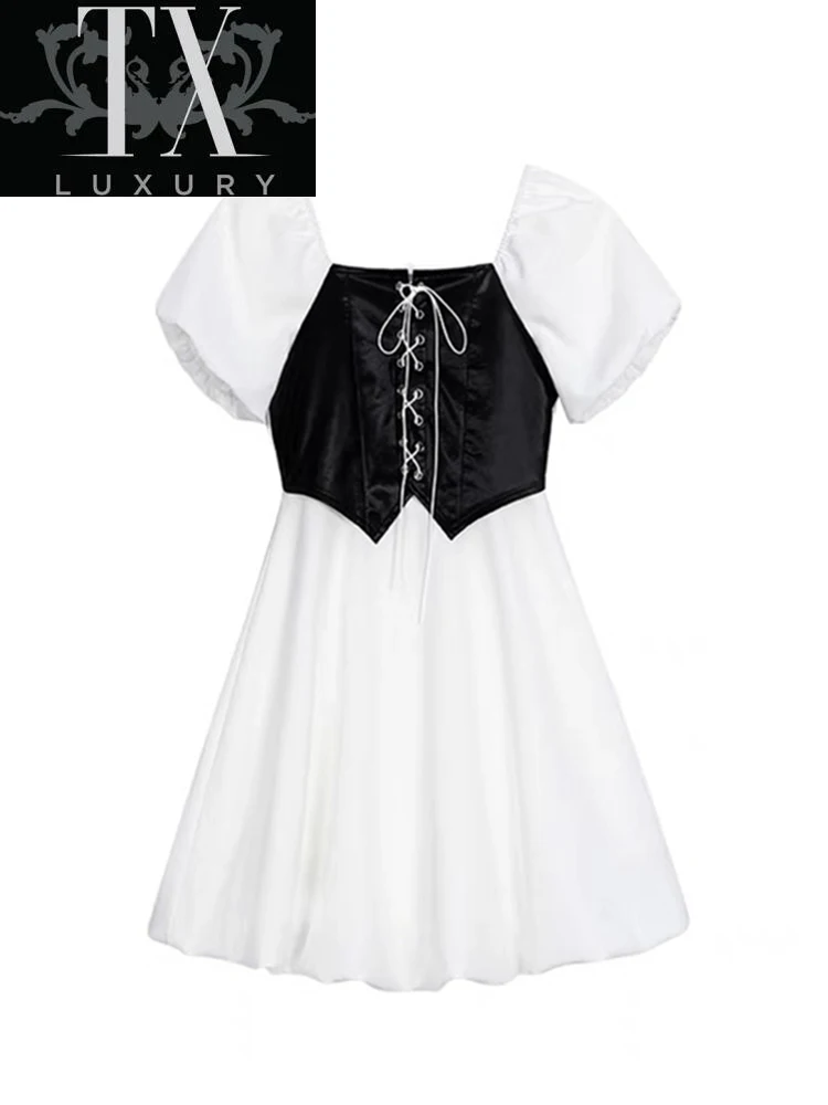 Woman 2022 Summer Sexy Bandage Bustier Short Sleeve Slim Vestidos Fashion Patchwork Fake Two Pieces A-line Dresses Mujer
Woman 2022 Summer Sexy Bandage Bustier Short Sleeve Slim Vestidos Fashion Patchwork Fake Two Pieces A-line Dresses Mujer