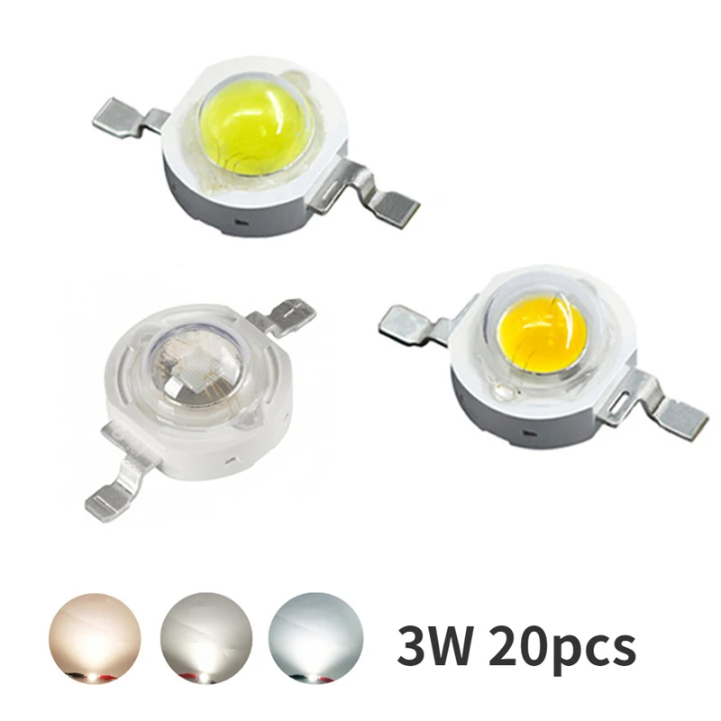 

20 Pcs LED 3W Bulbs High Power Lamp Beads 45mli 3V White LED Emitters 260-280Lm Red Blue Green Yellow 3500K 4500K 6500K 10000K