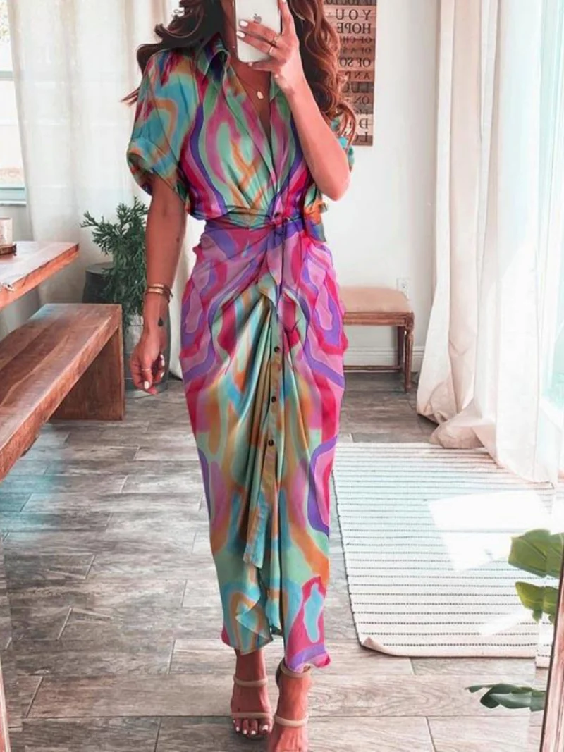 Spring Summer New Temperament Fashion Printed Long Dress Waist Tie-up Shirt Dress Streetwear Woman Clothes Robe Evening Dresses
Spring Summer New Temperament Fashion Printed Long Dress Waist Tie-up Shirt Dress Streetwear Woman Clothes Robe Evening Dresses