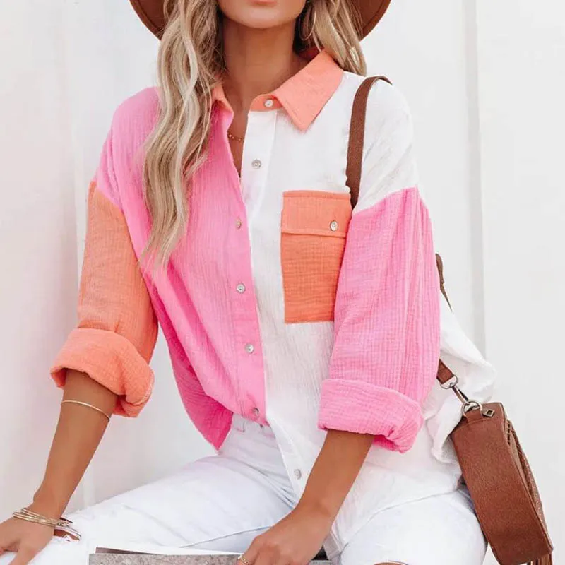 Spring/Summer Fashion Patchwork Blouse Streetwear Ladies Casual Shirt Elegant Commuter Contrast Lapel Button Cardigan
Spring/Summer Fashion Patchwork Blouse Streetwear Ladies Casual Shirt Elegant Commuter Contrast Lapel Button Cardigan