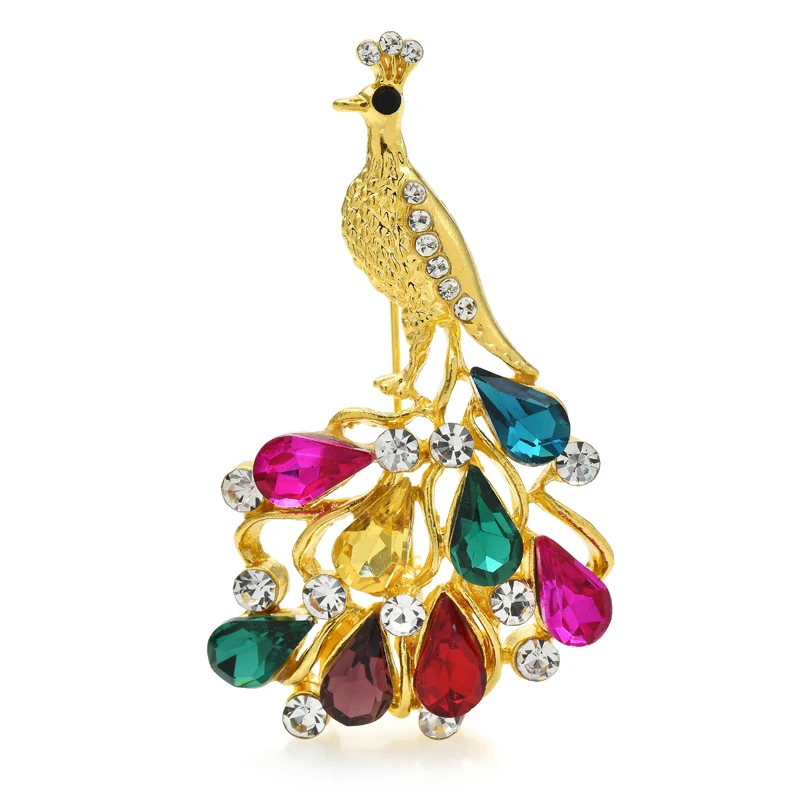

Wuli&baby Rhinestone Peacock Brooches For Women Unisex 4-color Charming Big Bird Party Casual Brooch Pin Gifts