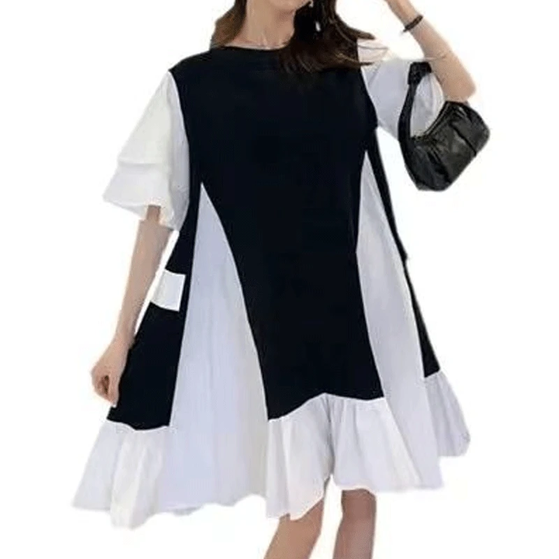 Simplicity Elegant Casual Korean Fashion Loose Solid Color O-neck Summer Thin Short Sleeve Pullovers Pleated Patchwork Dresses
Simplicity Elegant Casual Korean Fashion Loose Solid Color O-neck Summer Thin Short Sleeve Pullovers Pleated Patchwork Dresses