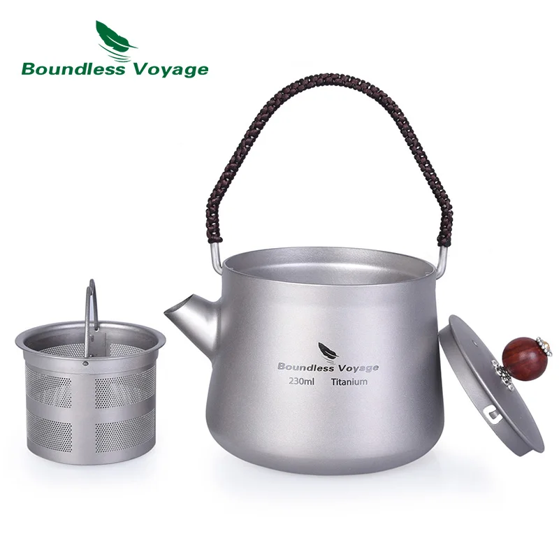 Boundless Voyage Kettle Titanium Tea Maker with Lid Handle Filter Outdoor Camping Picnic Tableware Mini Coffee Tea Maker 230ml
Boundless Voyage Kettle Titanium Tea Maker with Lid Handle Filter Outdoor Camping Picnic Tableware Mini Coffee Tea Maker 230ml