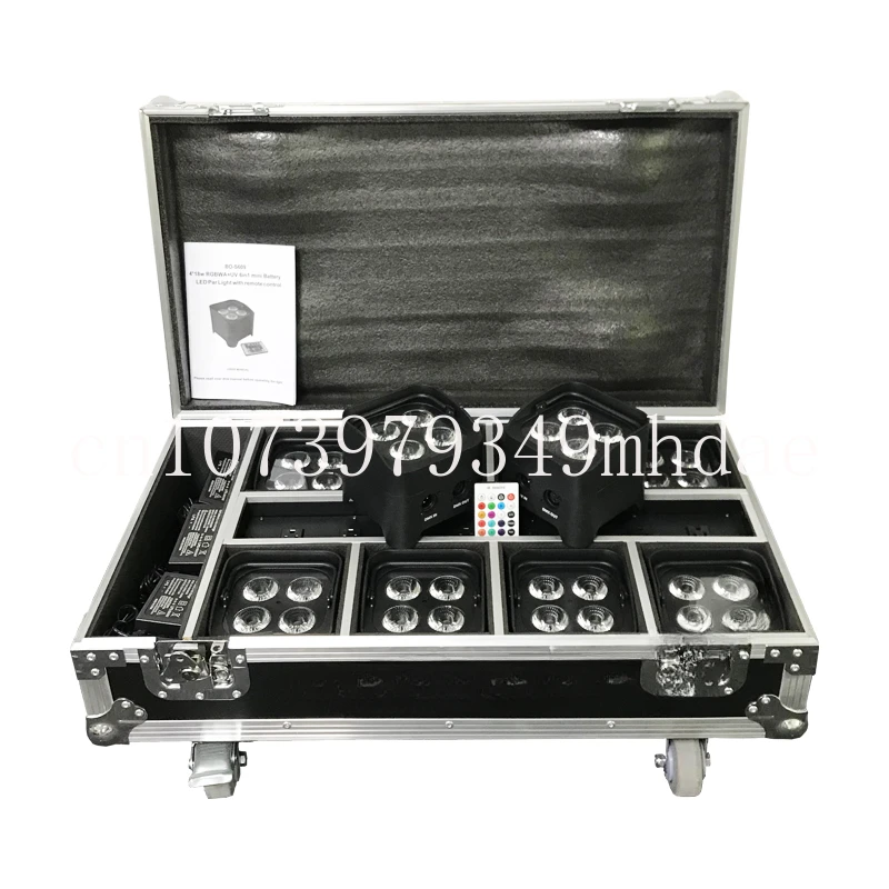 8 шт. Свадьба uplight с зарядным устройством для полета, 4*18 Вт, RGBWA + UV, 6 в 1, светодиодная мини-батарея с дистанционным управлением