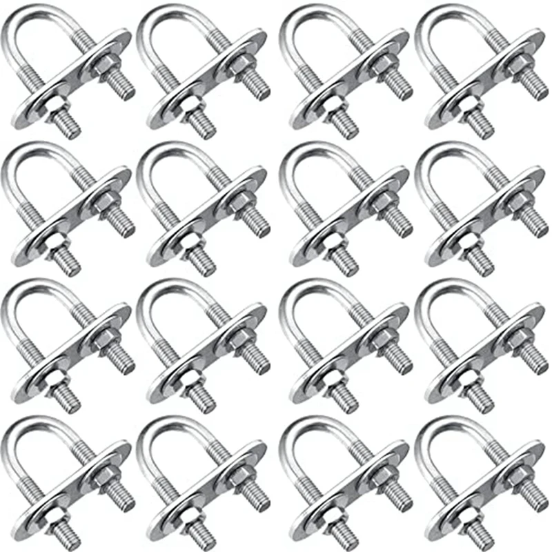 

16 Pcs Round U Bolts 16 Mm Inner Width 46Mm Length Zinc Plated Steel M6 Round Bend U Clamp With Nut Plate Washer Silver