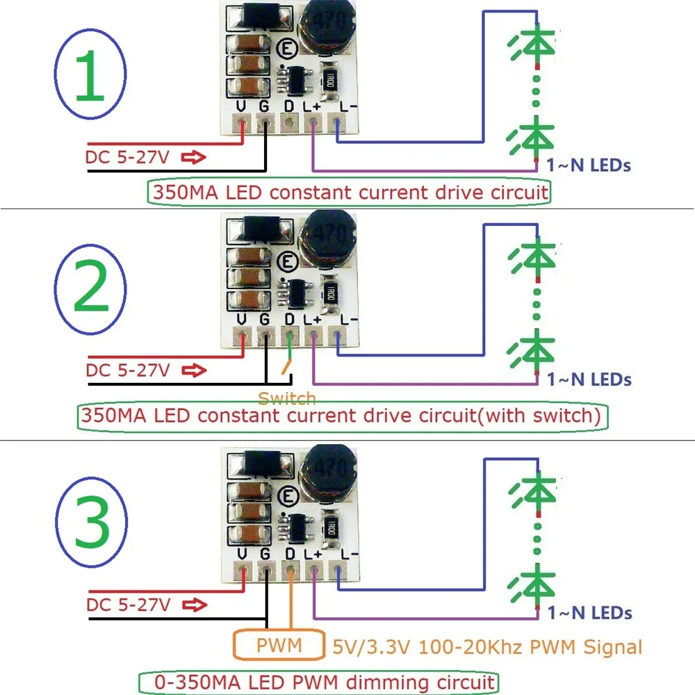 

Mini DC 5-27V 350mA Step-down HB LED Driver Module Adjustable PWM Controller DC-DC Buck Constant Current Converter