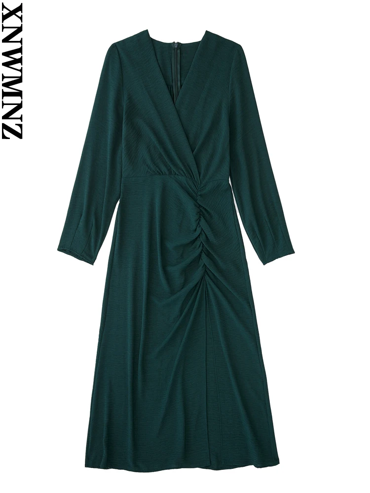 XNWMNZ 2022 Women Fashion Gathered Midi Dress Woman Retro V Neck Long Sleeve Hem Slit Casual Female Chic Dresses
XNWMNZ 2022 Women Fashion Gathered Midi Dress Woman Retro V Neck Long Sleeve Hem Slit Casual Female Chic Dresses