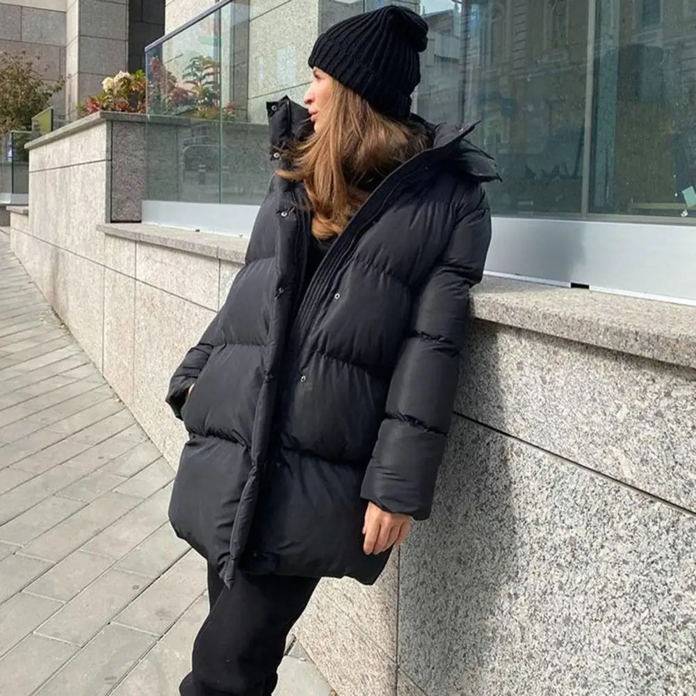 Women Down Coat Hooded Thicken Padded Solid Color High Collar Keep Warm Cardigan Single-breasted Long Sleeves Winter Coat for Ca
Women Down Coat Hooded Thicken Padded Solid Color High Collar Keep Warm Cardigan Single-breasted Long Sleeves Winter Coat for Ca