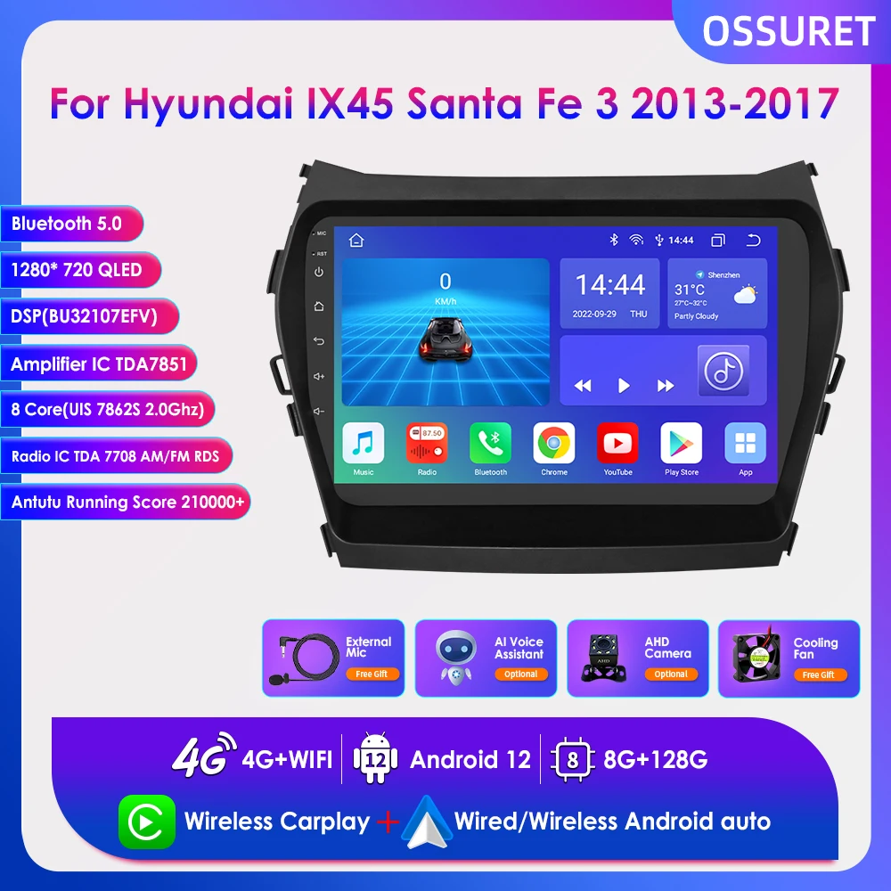 9'' 2 Din Car Radio Multimedia Player for Hyundai IX45 Santa Fe 3 2013-2017 Android 12 Carplay GPS Navi BT Stereo RDS 4G DSP FM
9'' 2 Din Car Radio Multimedia Player for Hyundai IX45 Santa Fe 3 2013-2017 Android 12 Carplay GPS Navi BT Stereo RDS 4G DSP FM