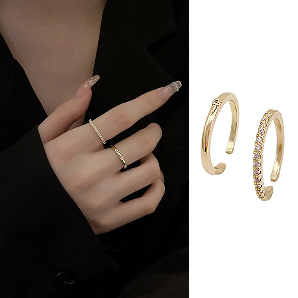 2 in 1 Set Simple Style Gold Zircon Rhinestone Ring for Women Fashion Jewelry Accessories Wedding Engagement Rings Open Size
2 in 1 Set Simple Style Gold Zircon Rhinestone Ring for Women Fashion Jewelry Accessories Wedding Engagement Rings Open Size