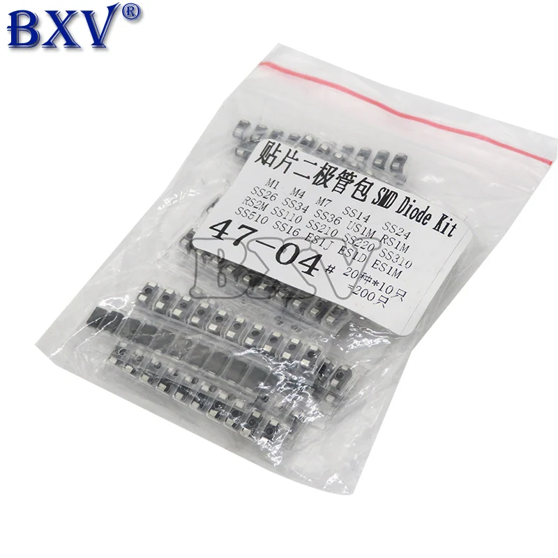 200 шт. = 20 значений * 10 SMD набор диодов в ассортименте содержит SS110 SS220 SS210 SS310 SS510 SS16 SS26
