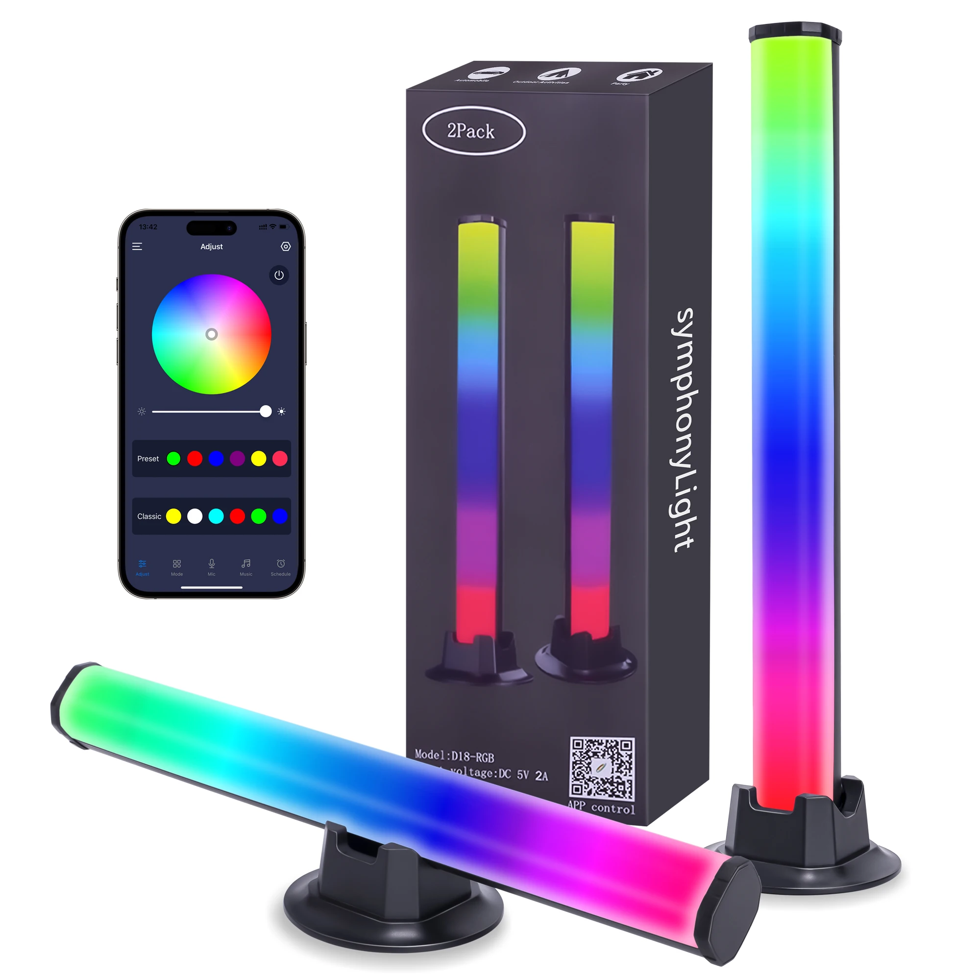 2 Pack Smart LED Light Bar RGB Atmosphere Light Music Synchronization 12 Modes TV Wall Computer Game Room Decoration Night Light
2 Pack Smart LED Light Bar RGB Atmosphere Light Music Synchronization 12 Modes TV Wall Computer Game Room Decoration Night Light