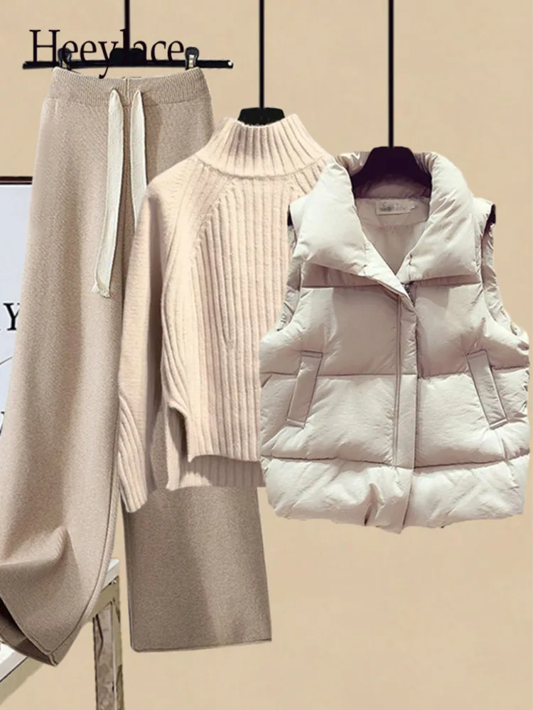 Winter Warm 3 Pieces Sets For Womens Outfits Ladies Knitted Sweater+parkas Vest+wide Leg Pants Sets Korean Casual Clothing
Winter Warm 3 Pieces Sets For Womens Outfits Ladies Knitted Sweater+parkas Vest+wide Leg Pants Sets Korean Casual Clothing