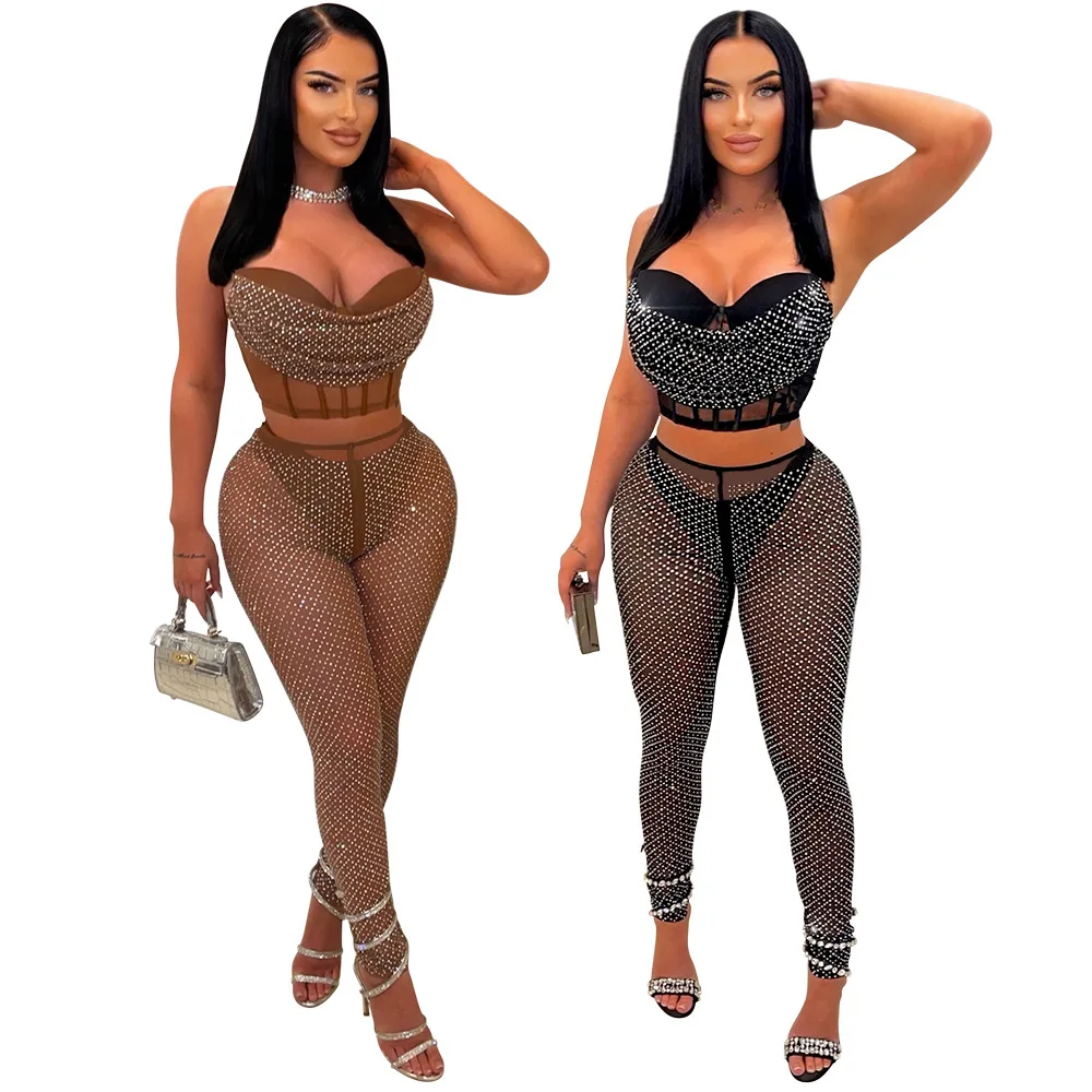Sleeveless Halter Top Take A Slim Pencil Pants Hot Drilling Two Piece Women Beach Female Dress Swimwear Cover Up Bikini 2023
Sleeveless Halter Top Take A Slim Pencil Pants Hot Drilling Two Piece Women Beach Female Dress Swimwear Cover Up Bikini 2023