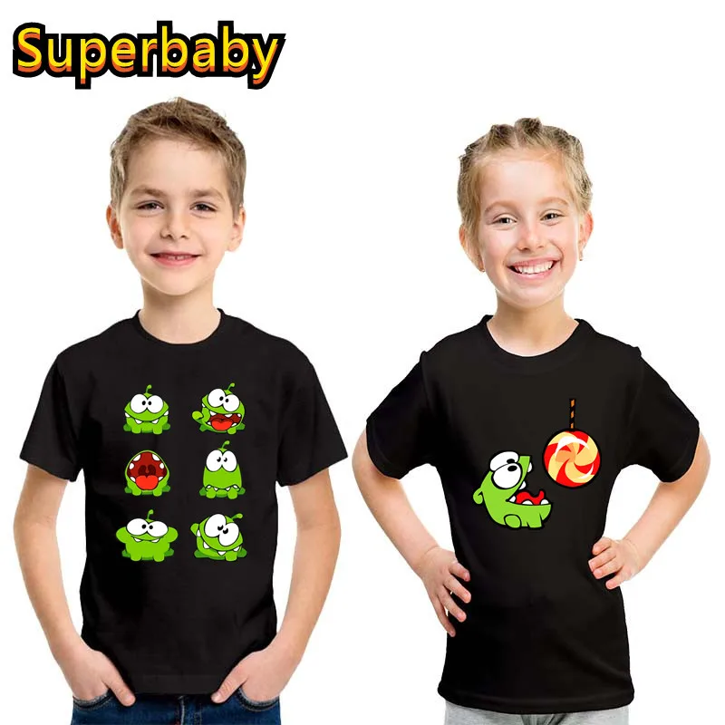 

Hot Game Cut The Rope Om Nom Frog Funny Kids T shirt Cartoon Baby Boys Girls Cute Clothes Summer Casual Children Cotton T-Shirts