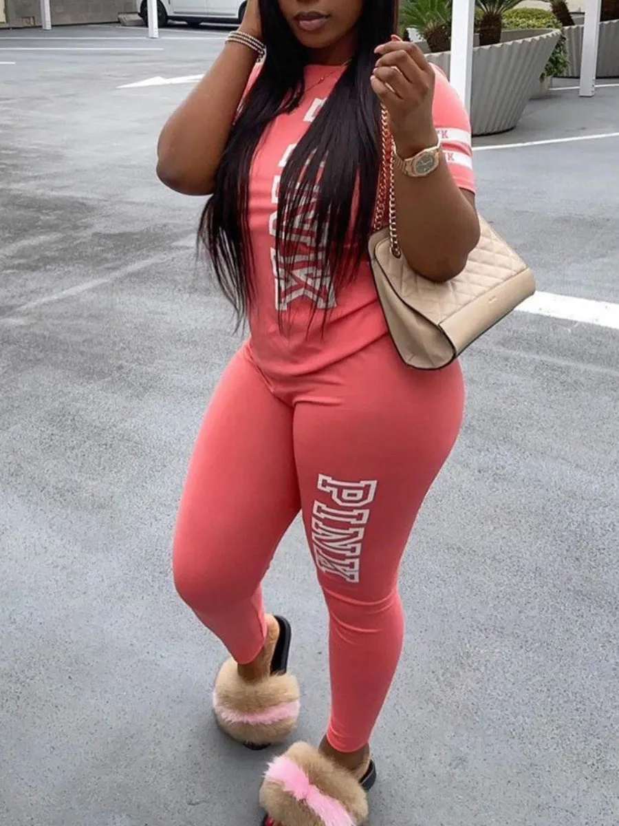 LW Plus Size Two Piece Pink Letter Print Pants Set Women Short Sleeve O Neck Tee And Casual Stretchy Trousers Matching Outfits
LW Plus Size Two Piece Pink Letter Print Pants Set Women Short Sleeve O Neck Tee And Casual Stretchy Trousers Matching Outfits