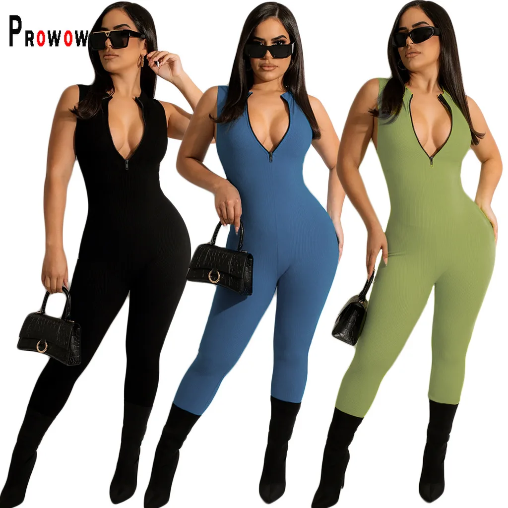 Prowow Women Jumpsuits Zipper Sleeveless Bodycon Outfits Summer Spring One Piece Ropmer Slim Fit All Match Female Clothing
Prowow Women Jumpsuits Zipper Sleeveless Bodycon Outfits Summer Spring One Piece Ropmer Slim Fit All Match Female Clothing