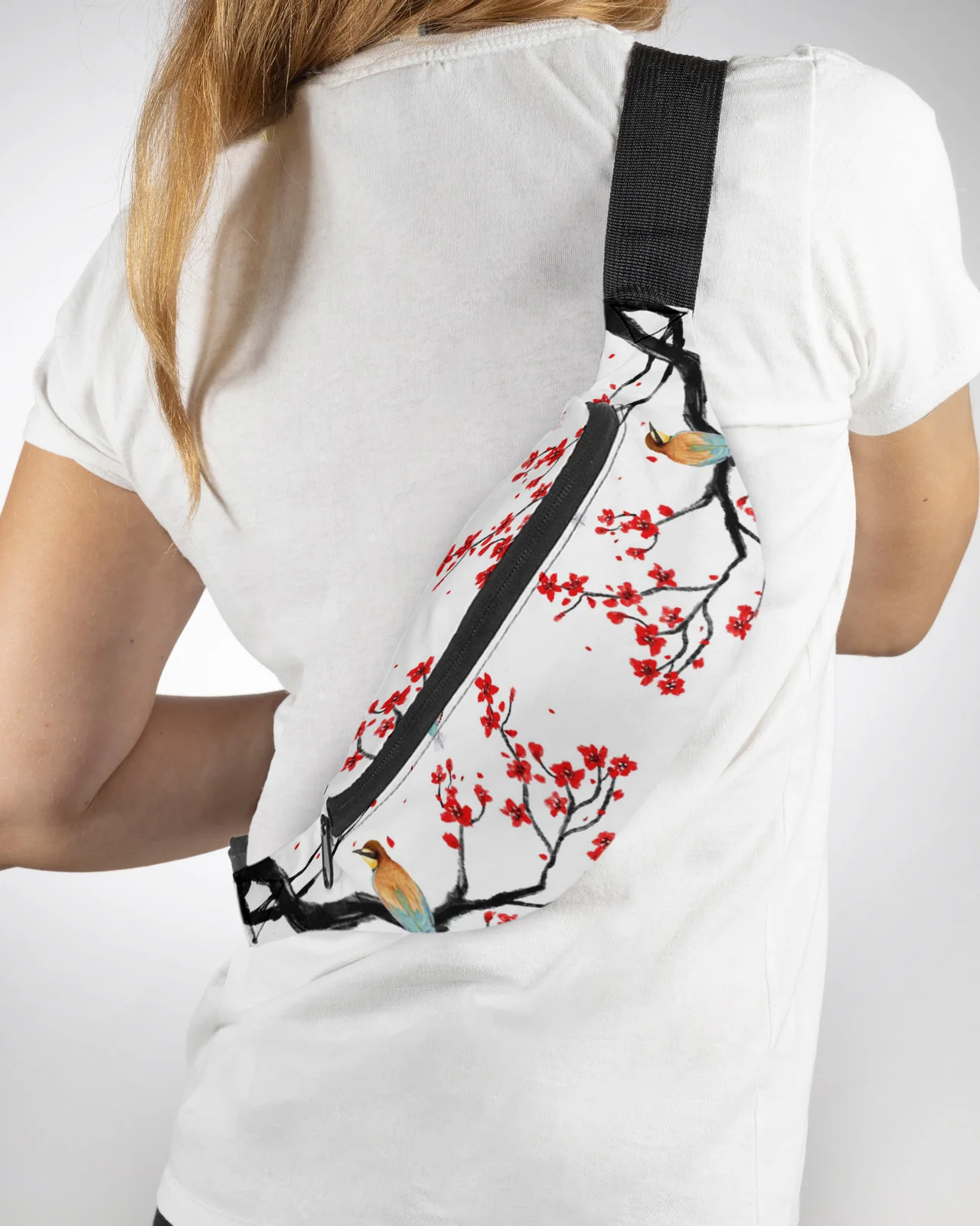 

Поясная сумка в китайском стиле для мужчин и женщин, забавная сумочка с цветами и птицами, большой кошелек на ремне для телефона, водонепроницаемый банановый мешочек