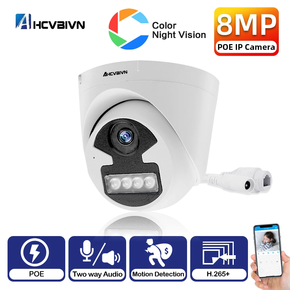 4K 8MP IP Surveillance POE Camera H.265 Dual Audio Dome Colorful Night Vision Motion Detection CCTV Video Security Network Cam
4K 8MP IP Surveillance POE Camera H.265 Dual Audio Dome Colorful Night Vision Motion Detection CCTV Video Security Network Cam