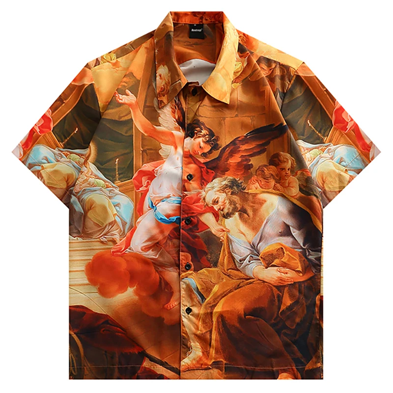Summer Men Short Sleeve Hawaiian Shirt Hip Hop Angel Painting Print Beach Blouse Streetwear Harajuku Fashion Casual Aloha Shirts
Summer Men Short Sleeve Hawaiian Shirt Hip Hop Angel Painting Print Beach Blouse Streetwear Harajuku Fashion Casual Aloha Shirts