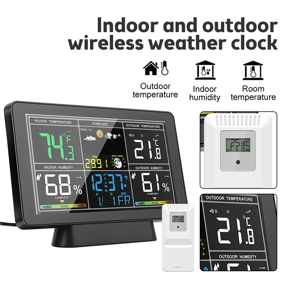 Digital Weather Station Alarm Clock Electronic Thermometer Hygrometer Humidity Meter Barometer Wireless Outdoor Sensor Home Deco
Digital Weather Station Alarm Clock Electronic Thermometer Hygrometer Humidity Meter Barometer Wireless Outdoor Sensor Home Deco