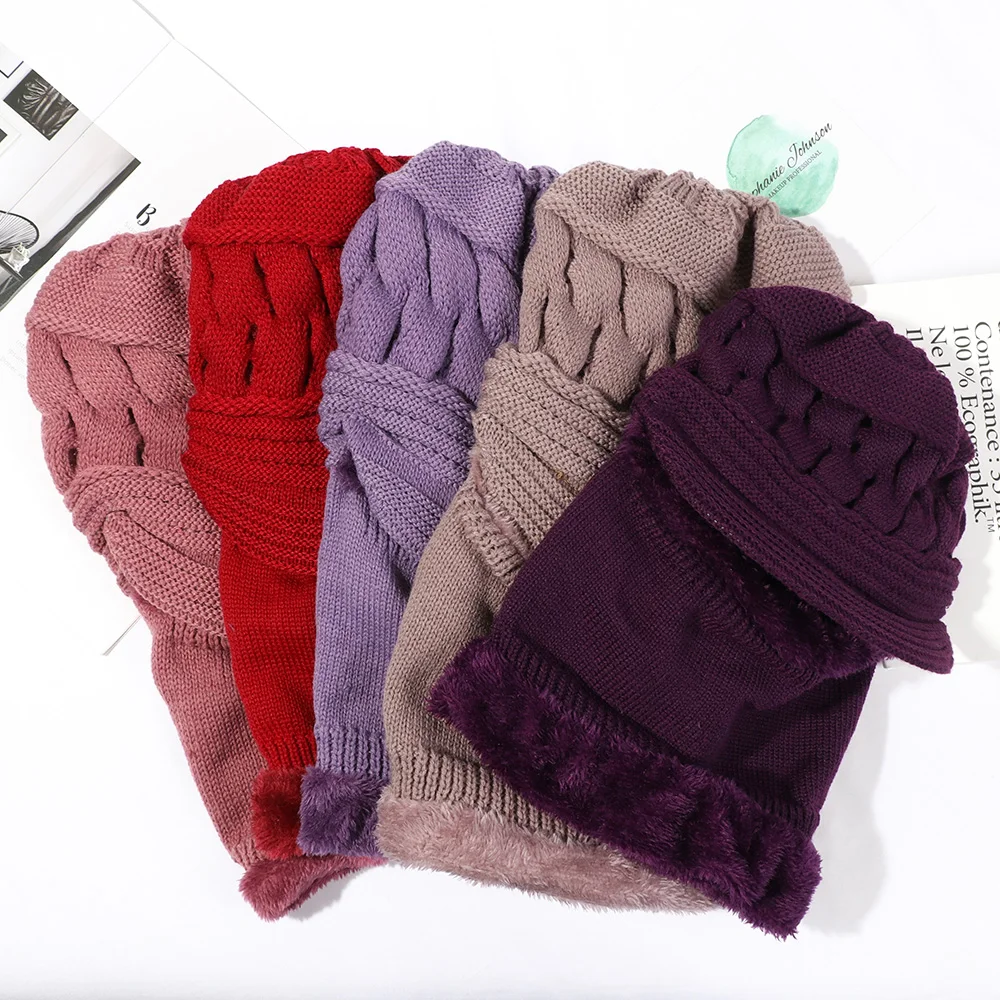 

Women Velvet Warm Plus Thickening Balaclava Beanies Winter Hat Woolen Hat Scarf Cap