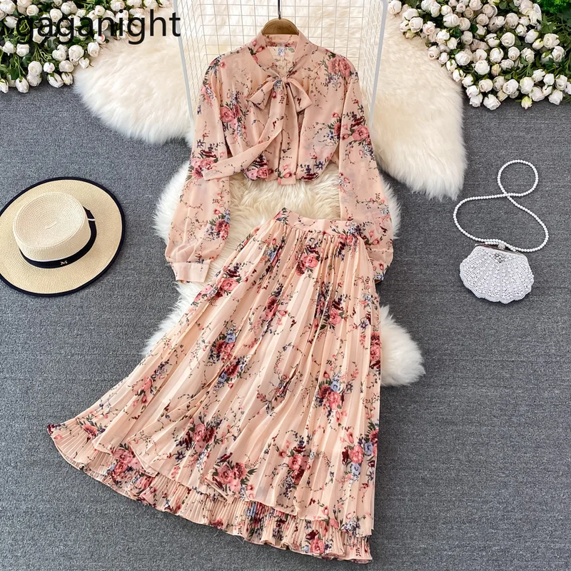 Gaganight Women Bow Tie Floral Chiffon Shirt Two piece Fashion Suit 2022 Spring New Sweet Fairy Loose High Waist Pleated Skirt
Gaganight Women Bow Tie Floral Chiffon Shirt Two piece Fashion Suit 2022 Spring New Sweet Fairy Loose High Waist Pleated Skirt