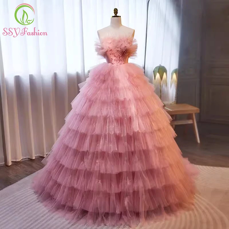 

Женское вечернее платье SSYFashion, милое розовое платье принцессы в романтическом стиле, ТРАПЕЦИЕВИДНОЕ роскошное блестящее платье, бальное платье
