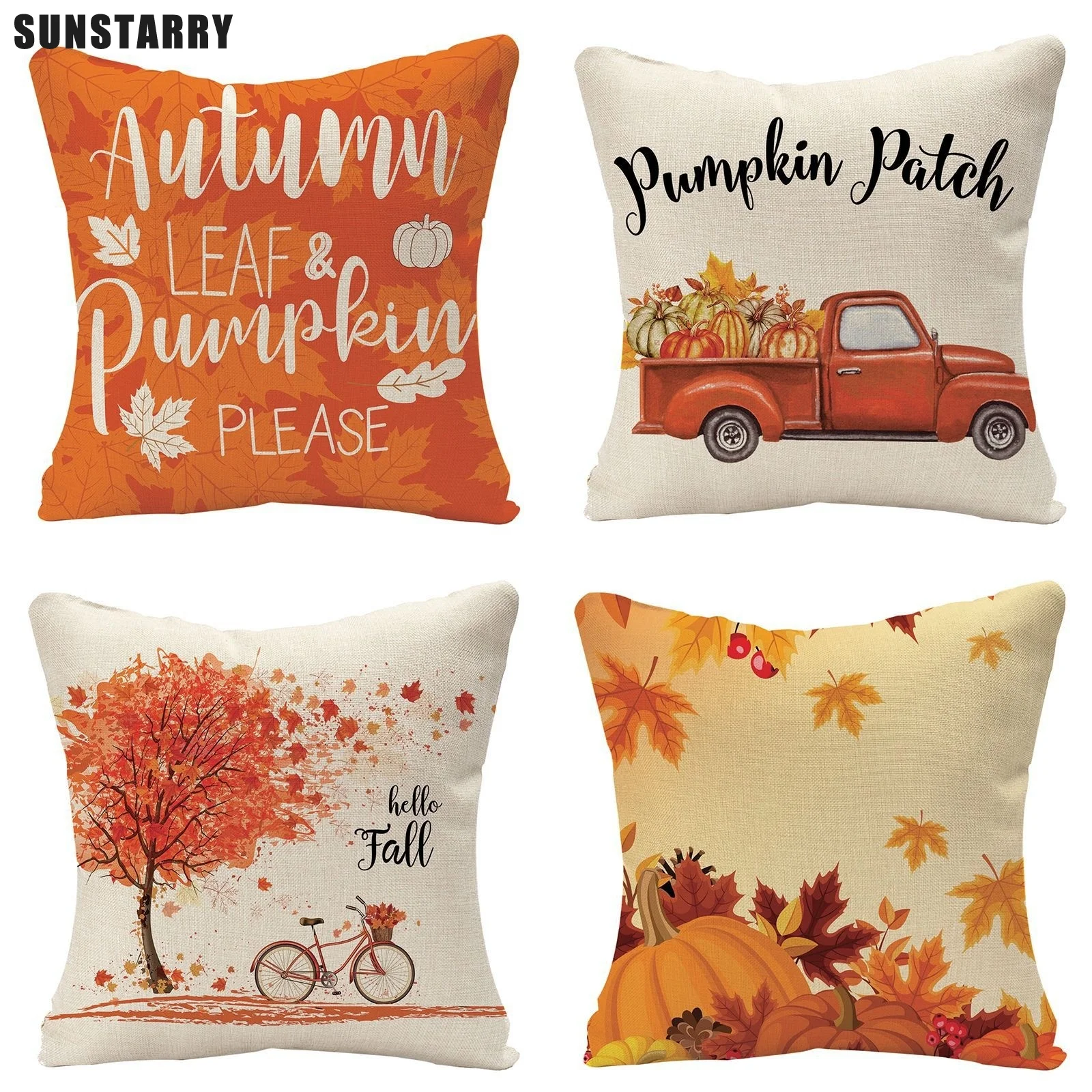 

Thanksgiving Autumn Farm Maple Leaf Pillow Case Pumpkin Truck Harvest Antique Sofa Art Deco Cushion Cover 45x45cm Funda Cojin