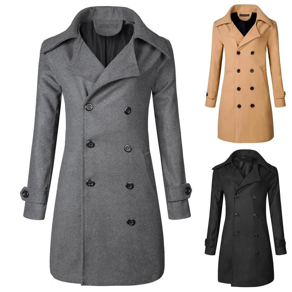 Men Long Coat Double-breasted Slim Autumn Winter Korean Style Thick Windbreaker Jacket for Daily Wear 
Men Long Coat Double-breasted Slim Autumn Winter Korean Style Thick Windbreaker Jacket for Daily Wear