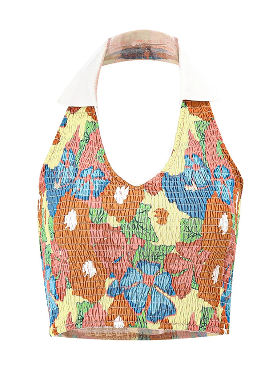 Women Summer Ruched Crop Top Halter Sleeveless Tie Dye Short Tops Backless Flower Print Pleated Vest Club Party (Flower L) 
Women Summer Ruched Crop Top Halter Sleeveless Tie Dye Short Tops Backless Flower Print Pleated Vest Club Party (Flower L)