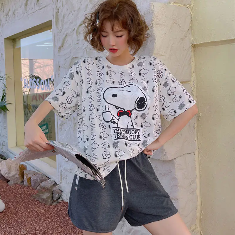 

Sweet Sleep Journey Snoopy Pajamas Women's Summer Cotton Thin Section Can Worn Outside Short-Sleeved Shorts Sweet Homewear Suit