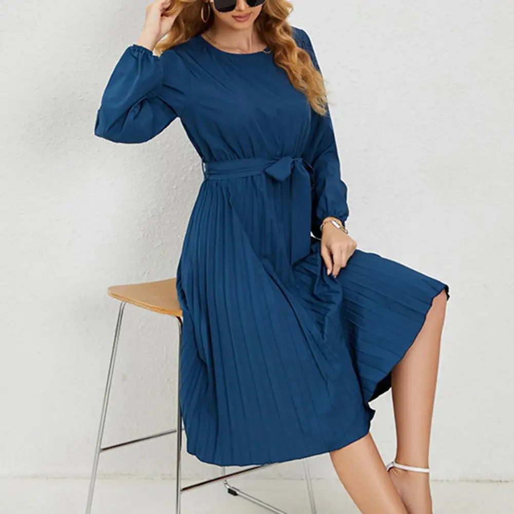 Women Long Dress Elegant Solid Color Long Sleeves Pleated Hem Casual Belted Slim Waist A-line Spring Autumn Ladies Female Midi D
Women Long Dress Elegant Solid Color Long Sleeves Pleated Hem Casual Belted Slim Waist A-line Spring Autumn Ladies Female Midi D