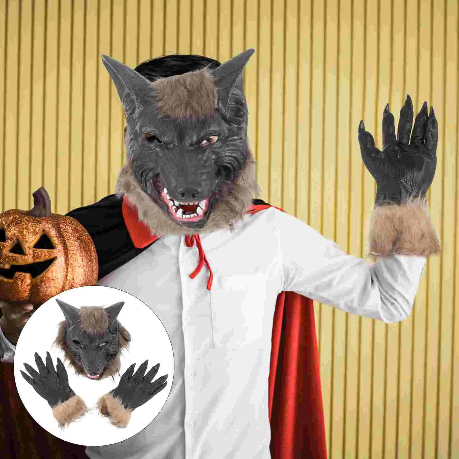 

1 Set Furry Wolf Wolf Costume Latex Wolf with Wolf Holloween Horror for Holloween Dress Party Dark Grey