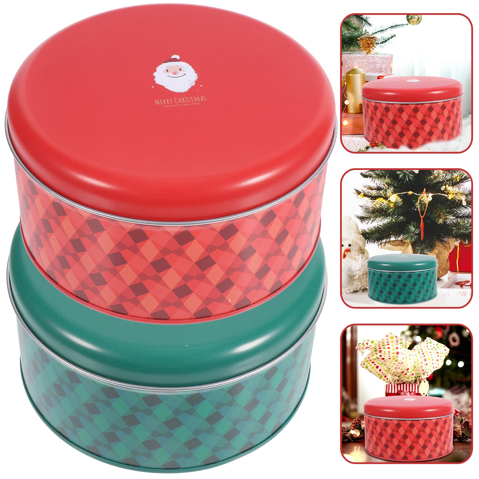 

2 Pcs Christmas Candy Tins Storage Jar Tinplate Containers Biscuit Sugar Case Cookie Supplies Elder