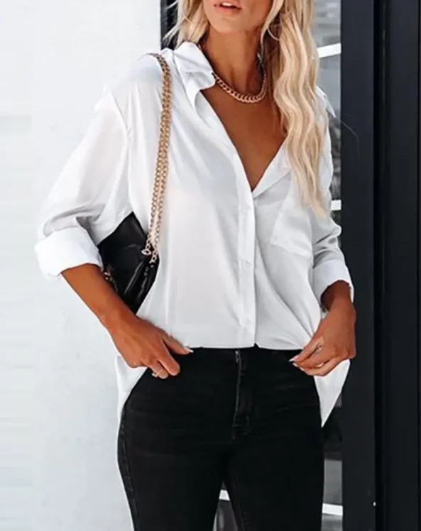 Women's Office Shirt 2022 Summer New Solid White Backless Button Front Long Sleeve Casual Loose Temperament Shirt
Women's Office Shirt 2022 Summer New Solid White Backless Button Front Long Sleeve Casual Loose Temperament Shirt