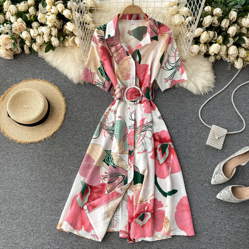 2022 Slim Polo Neck Summer floral print Long Blouse Dress Party bandage dress vestidos Women beach Elegant Tunic dress 
2022 Slim Polo Neck Summer floral print Long Blouse Dress Party bandage dress vestidos Women beach Elegant Tunic dress
