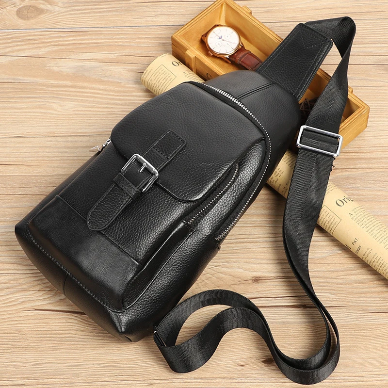 

AETOO Chest bag men's leather casual Korean version men's bag Bao head layer cowhide single shoulder crossbody bag cowhide men'