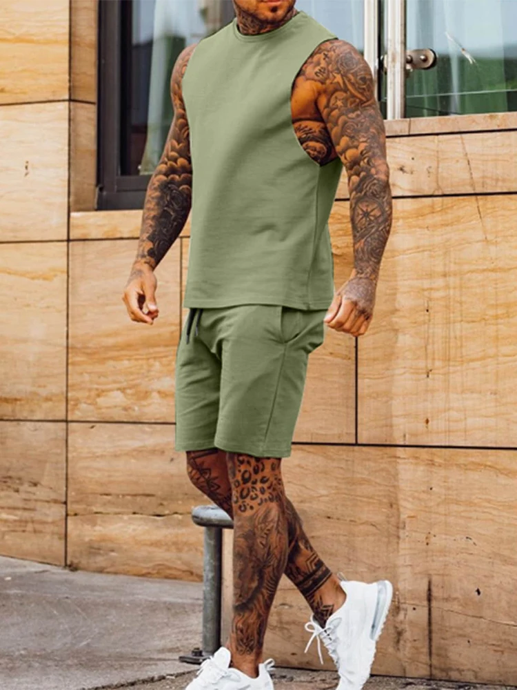 2022 Spring Fashion Solid Two Piece Suits For Mens O-Neck Tops And Shorts Outfits Streetwear Men Summer Sleeveless Casual Sets
2022 Spring Fashion Solid Two Piece Suits For Mens O-Neck Tops And Shorts Outfits Streetwear Men Summer Sleeveless Casual Sets