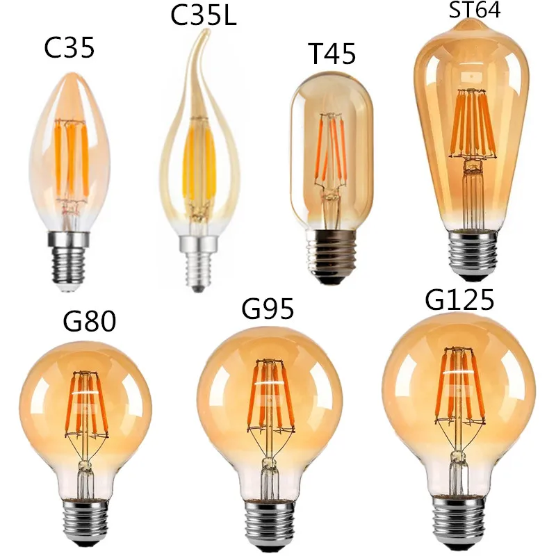 Светодиодсветильник лампа накаливания Эдисона T45 ST64 G80 G95 G125 4 Вт 8 10 12 E27 AC 220 В 110 |