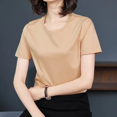 Summer leisure T-shirt women's slim T-shirt New Solid color round neck T-shirt gray
Summer leisure T-shirt women's slim T-shirt New Solid color round neck T-shirt gray