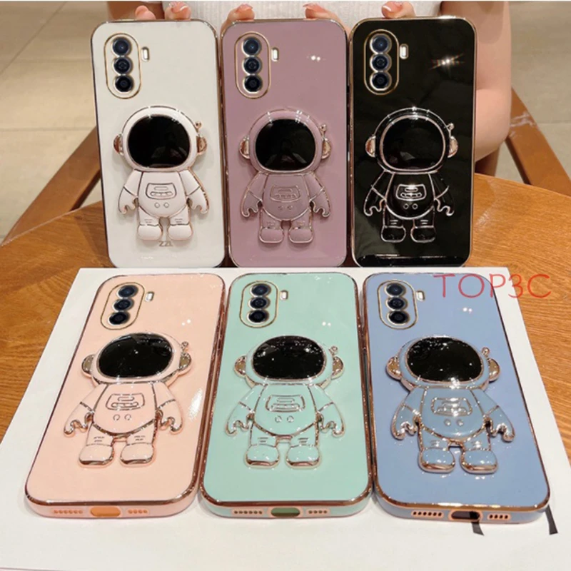 

Astronaut Plating Stand Holder Phone Case For Huawei P Smart S Z Plus P20 P30 P40 Lite Y6 Y7 Pro Y9 Prime 2019 Y7a Y6P Y9s Cover