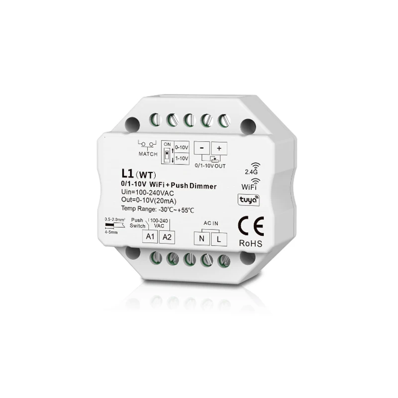 

New Led 0-10V Dimmer Controller 2.4GHz Wireless Remote 100V-240V AC Input Wifi RF Tuya APP ECHO Voice Control Push Dim Switch