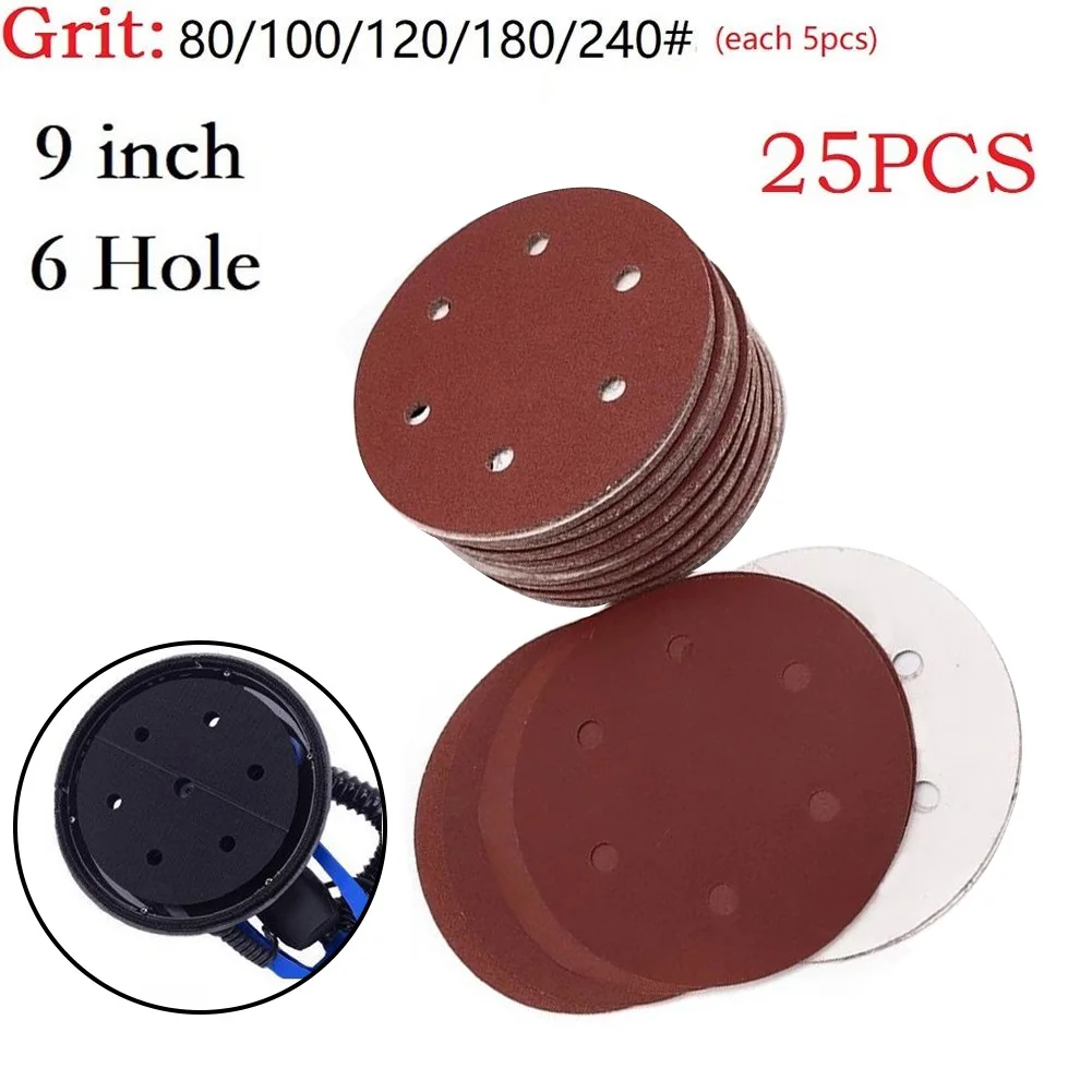 25PCS/Set 9 Inch 225mm Sanding Discs 6 Hole Hook Loop Sandpaper Sanding Paper 80-240grit Sanding Disc Abrasive Polishing Tools
25PCS/Set 9 Inch 225mm Sanding Discs 6 Hole Hook Loop Sandpaper Sanding Paper 80-240grit Sanding Disc Abrasive Polishing Tools