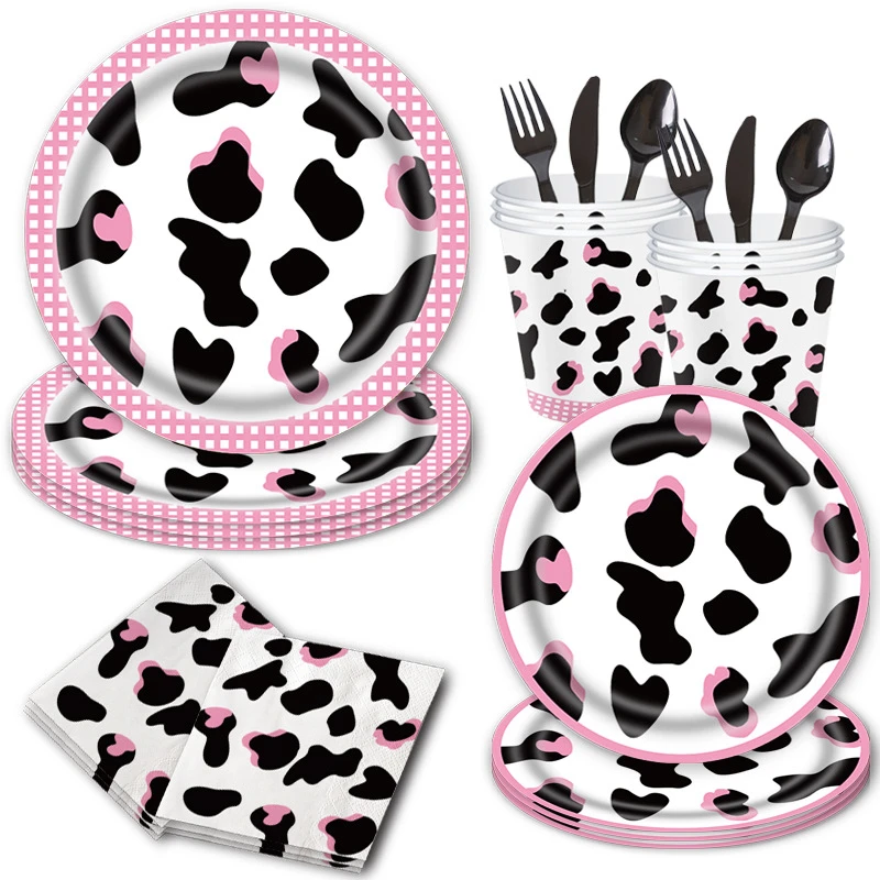 8Pcs Pink Cow Pasture Themed Disposable Tableware Set Decorated With Cow Print Paper Plates For Children's Birthday Parties 
8Pcs Pink Cow Pasture Themed Disposable Tableware Set Decorated With Cow Print Paper Plates For Children's Birthday Parties