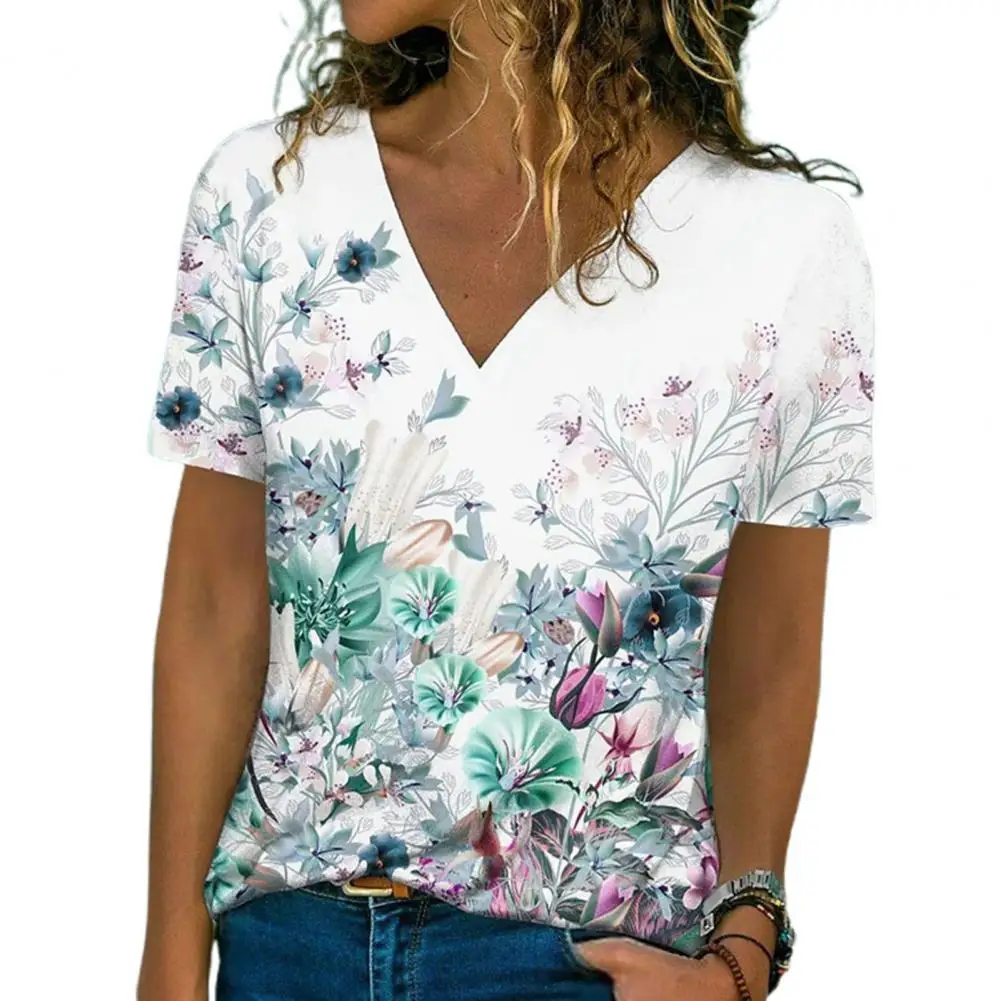 V-Neck Short Sleeve Loose Women T-shirt Floral Themed Print Fashion Top Streetwear
V-Neck Short Sleeve Loose Women T-shirt Floral Themed Print Fashion Top Streetwear