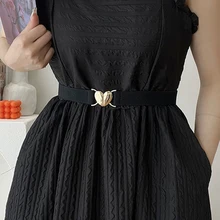 Trendy Thin Elastic Stretch Waistband Female Love Heart Metal Buckle Belt for Women Cinch Coat Dress Waist Seal Belts Accessory