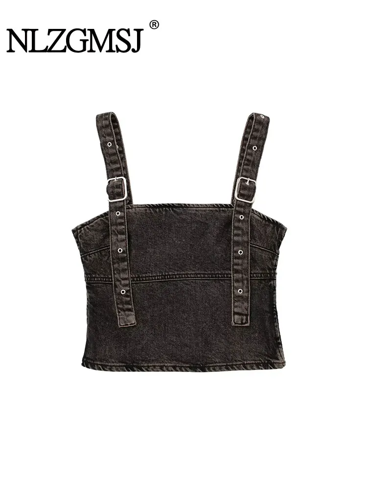 Nlzgmsj TRAF 2023 Black Denim Top Sexy Straight Neck Woman Clothing Tops Fashion Metal Buckles Crop Top Summer Aesthetic Top
Nlzgmsj TRAF 2023 Black Denim Top Sexy Straight Neck Woman Clothing Tops Fashion Metal Buckles Crop Top Summer Aesthetic Top