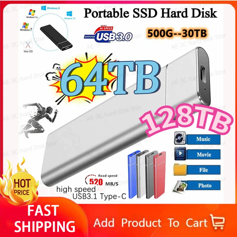 High-Speed 128TB 16TB 8TB 64TB SSD Portable External Solid State Hard Drive USB3.1 Interface Mobile Hard Drive for Laptop Mac
High-Speed 128TB 16TB 8TB 64TB SSD Portable External Solid State Hard Drive USB3.1 Interface Mobile Hard Drive for Laptop Mac